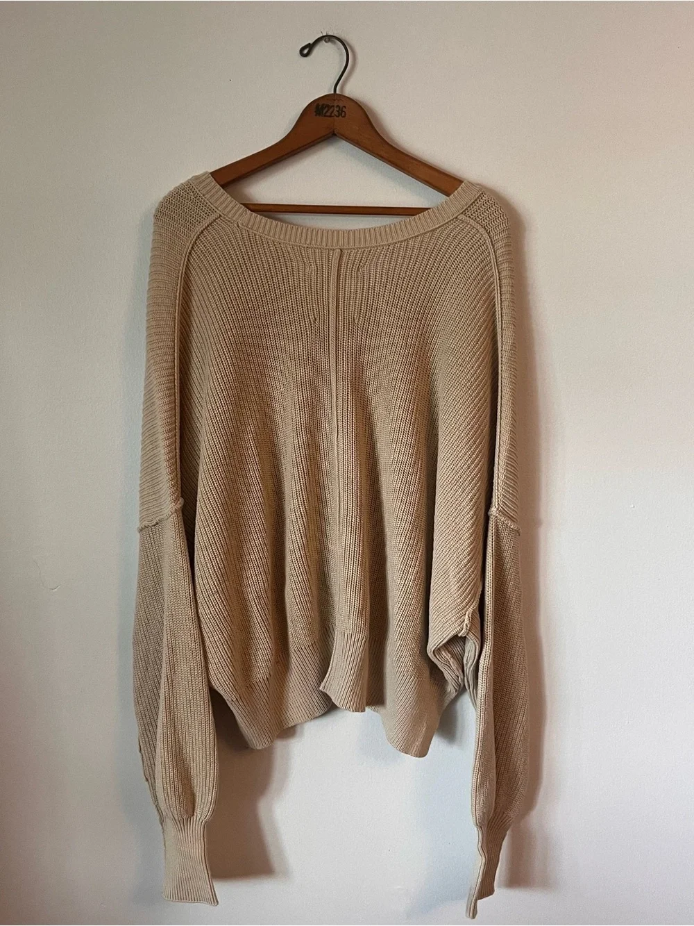 aerie Beige Ribbed Scoop-Neck Pullover Sweater